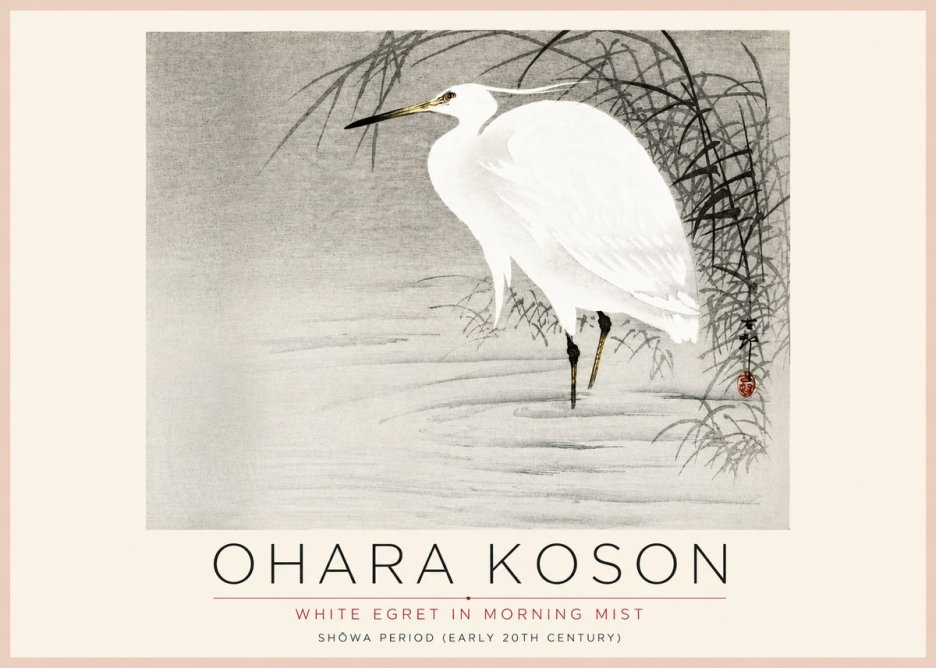 Ohara Koson White Egret in Morning Mist No4 - Poszter