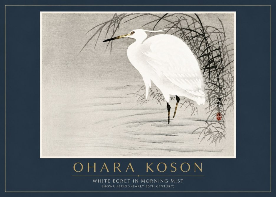 Ohara Koson White Egret in Morning Mist No6 - Poszter