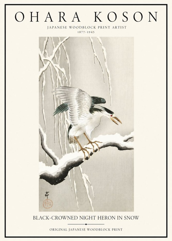 Ohara Koson Black-crowned Night Heron in Snow No1 - Poszter
