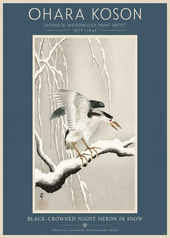 Ohara Koson Black-crowned Night Heron in Snow No2 - Poszter