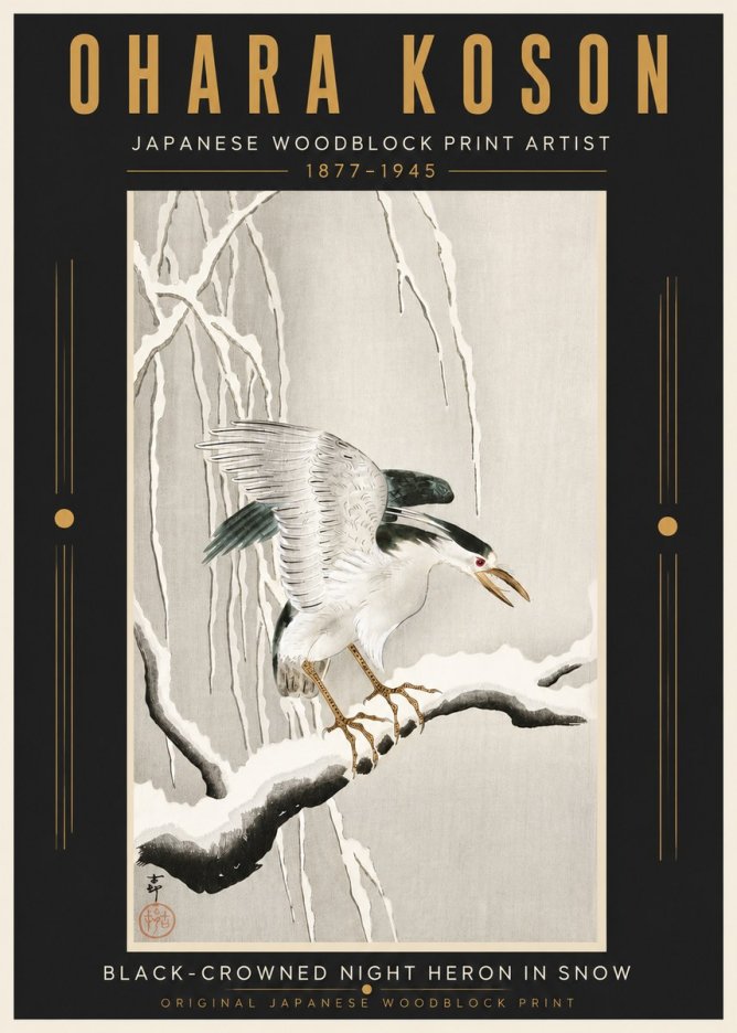 Ohara Koson Black-crowned Night Heron in Snow No5 - Poszter