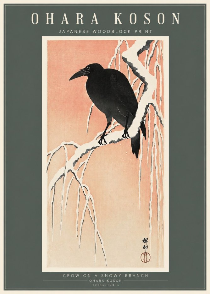 Ohara Koson Crow on a Snowy Branch I No2 - Poszter