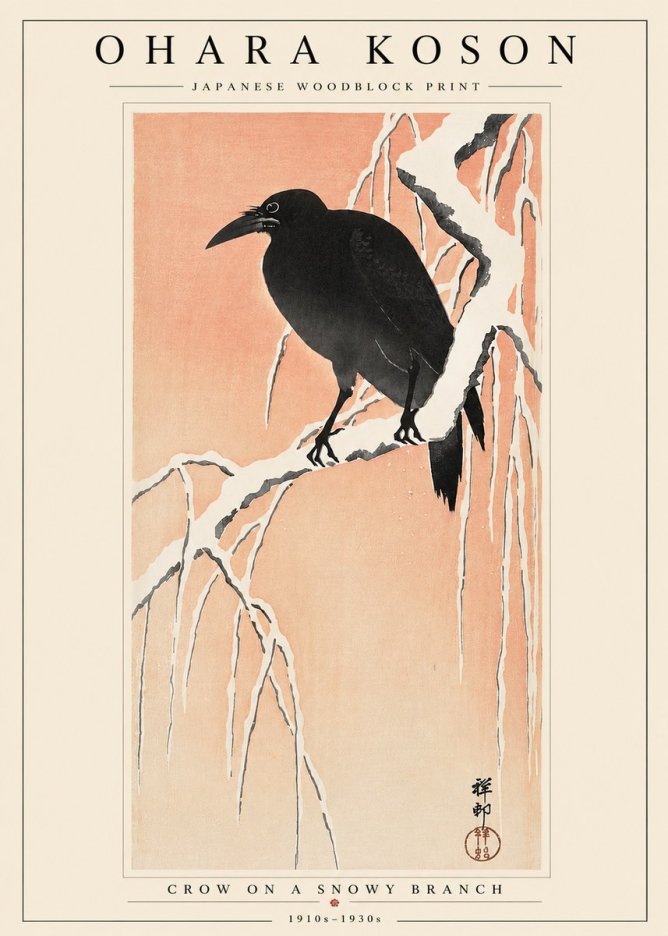 Ohara Koson Crow on a Snowy Branch I No3 - Poszter