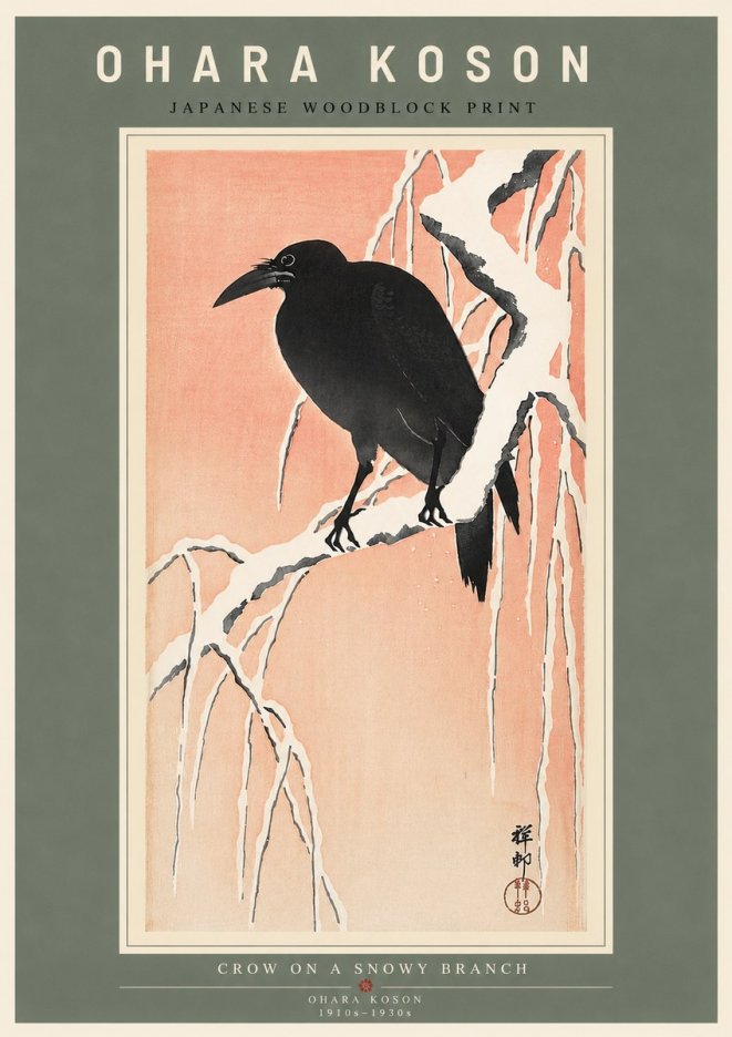 Ohara Koson Crow on a Snowy Branch I No5 - Poszter