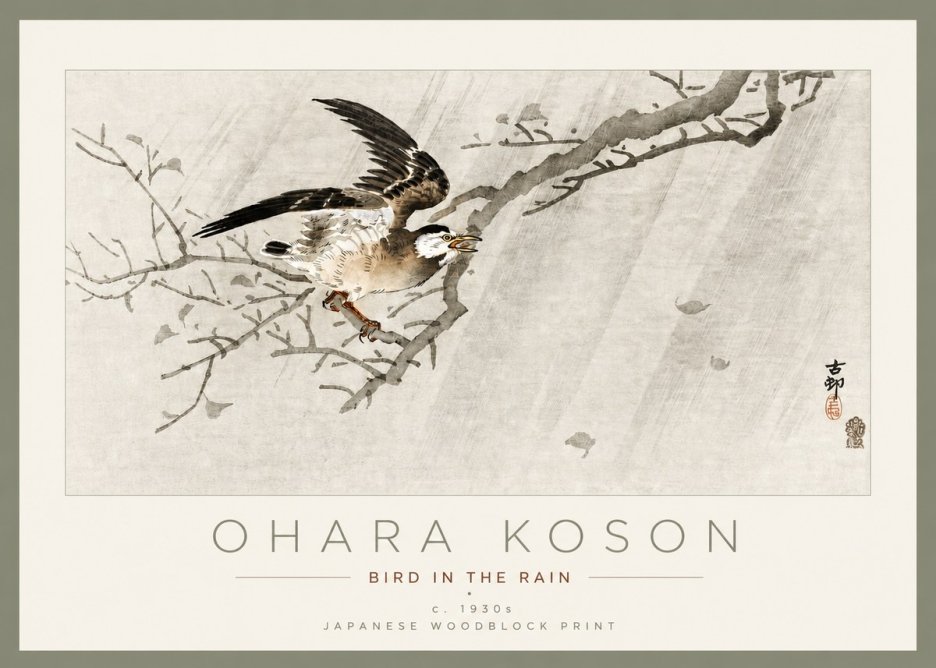 Ohara Koson Bird in the Rain No3 - Poszter