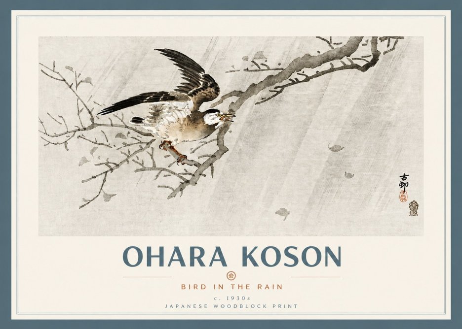 Ohara Koson Bird in the Rain No4 - Poszter