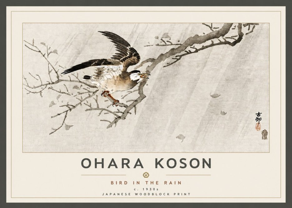 Ohara Koson Bird in the Rain No5 - Poszter