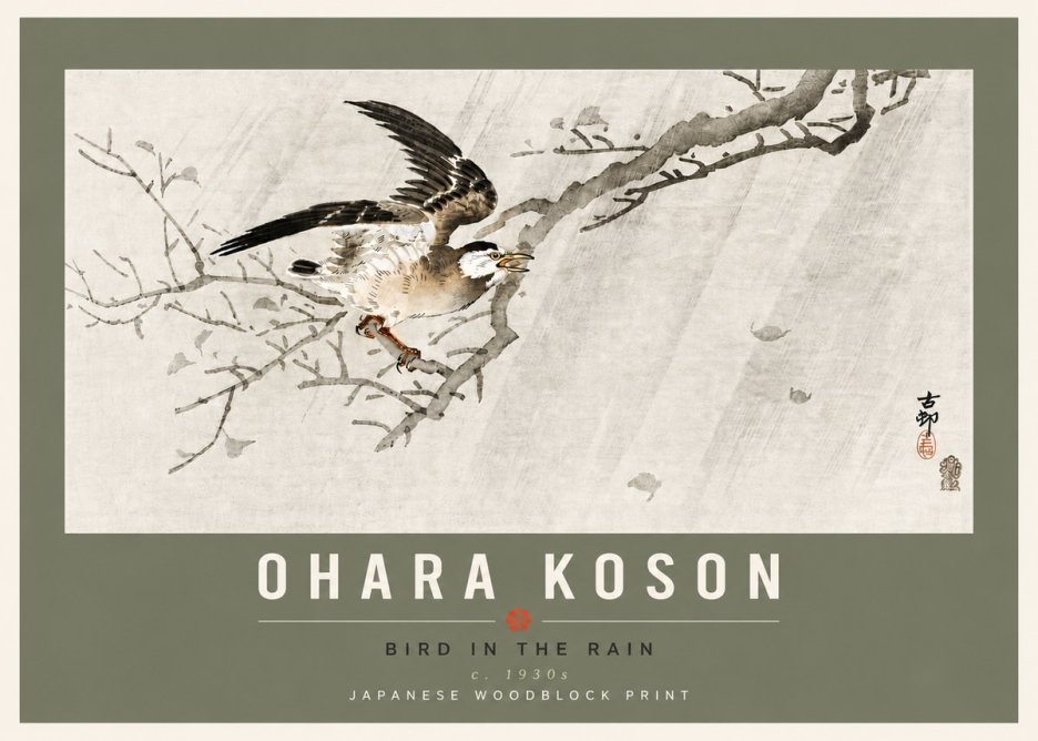 Ohara Koson Bird in the Rain No6 - Poszter