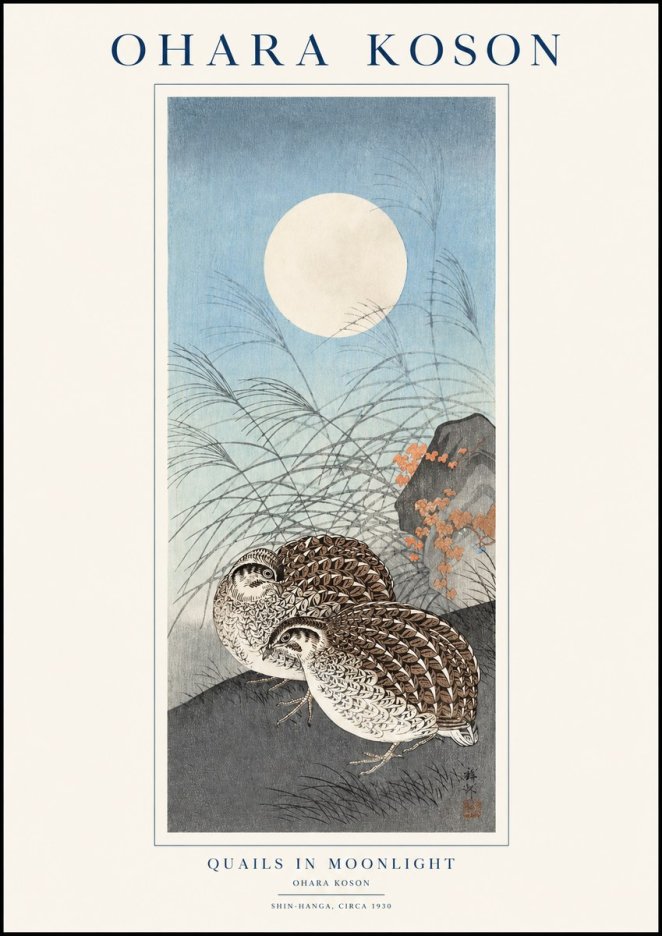Ohara Koson Quails in Moonlight No1 - Poszter