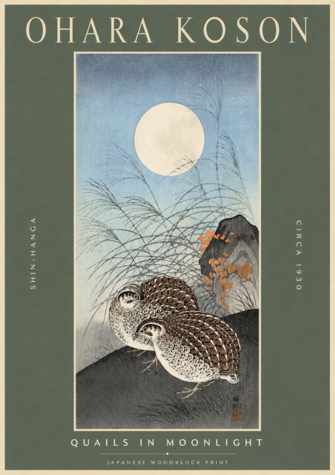 Ohara Koson Quails in Moonlight No2 - Poszter