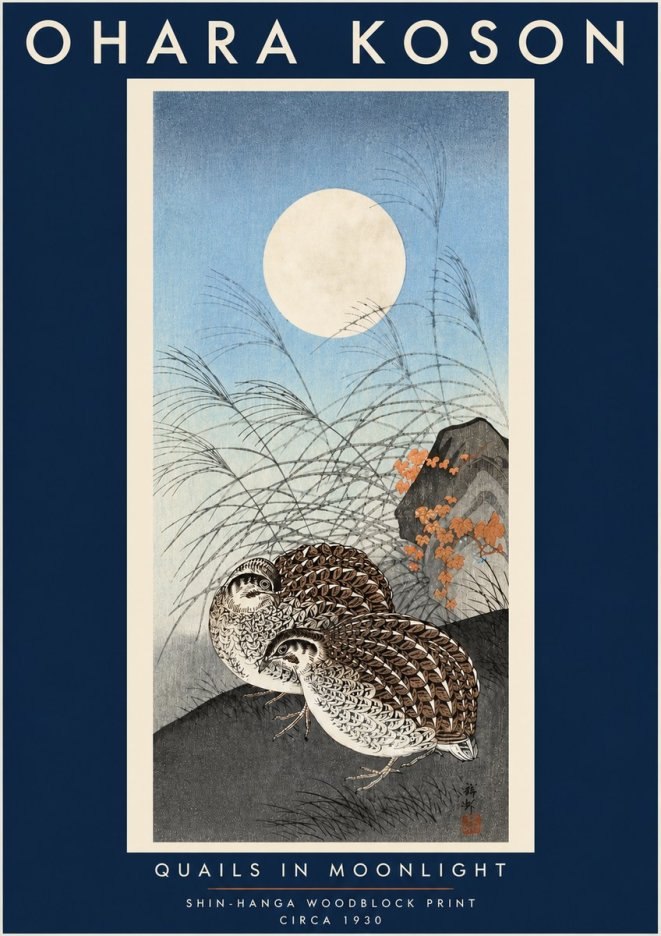 Ohara Koson Quails in Moonlight No4 - Poszter