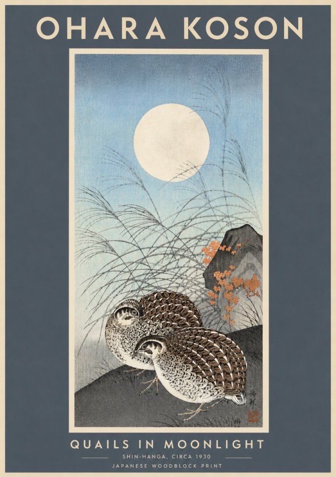 Ohara Koson Quails in Moonlight No6 - Poszter