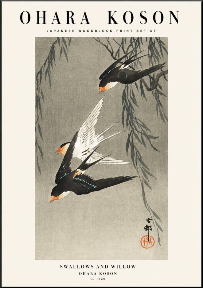 Ohara Koson Swallows and Willow II No1 - Poszter
