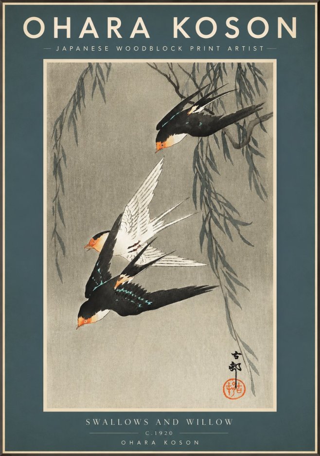 Ohara Koson Swallows and Willow II No2 - Poszter