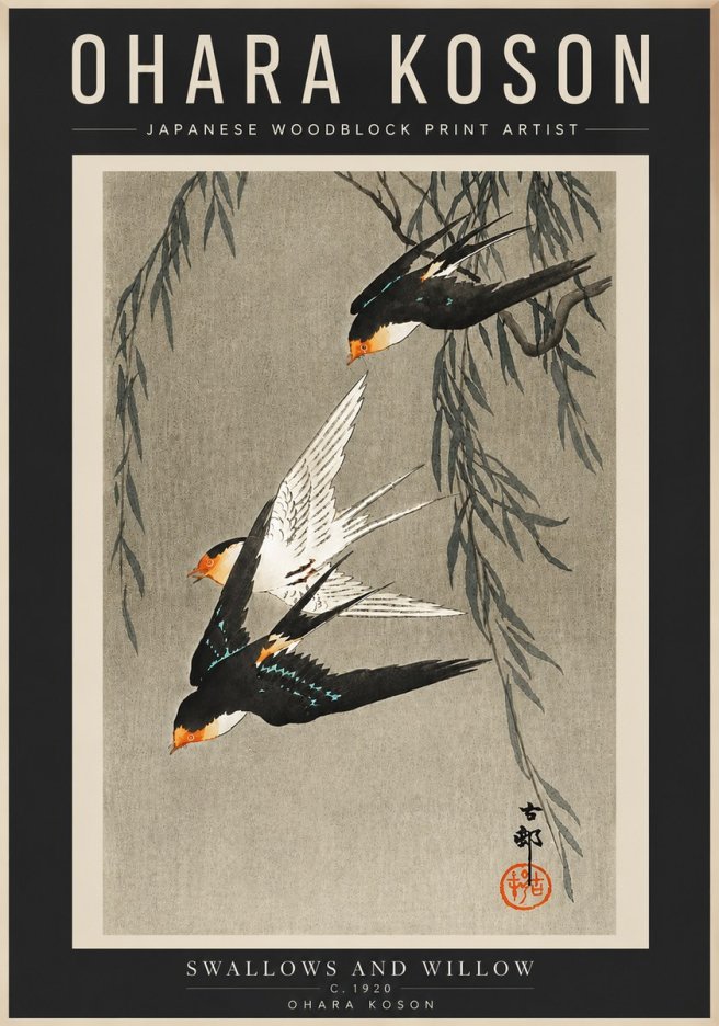 Ohara Koson Swallows and Willow II No4 - Poszter