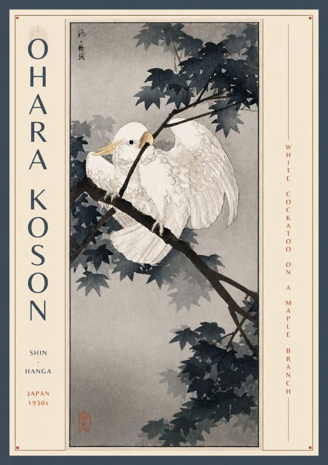 Ohara Koson White Cockatoo on a Maple Branch No3 - Poszter