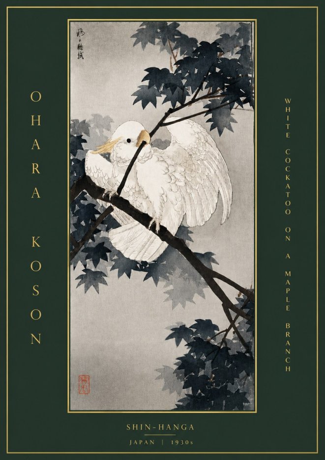 Ohara Koson White Cockatoo on a Maple Branch No5 - Poszter