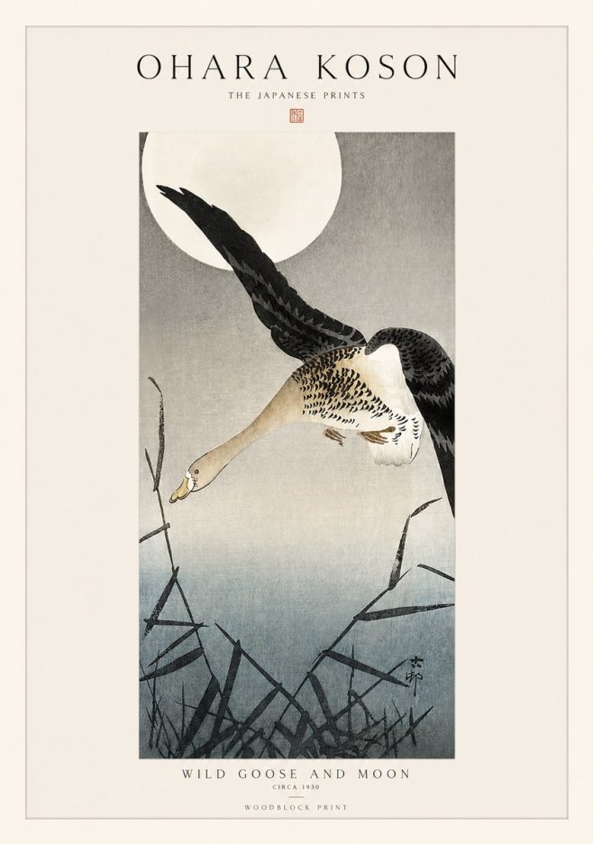 Ohara Koson Wild Goose and Moon No1 - Poszter