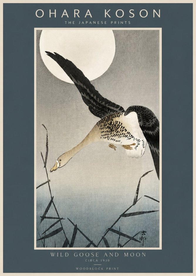 Ohara Koson Wild Goose and Moon No2 - Poszter