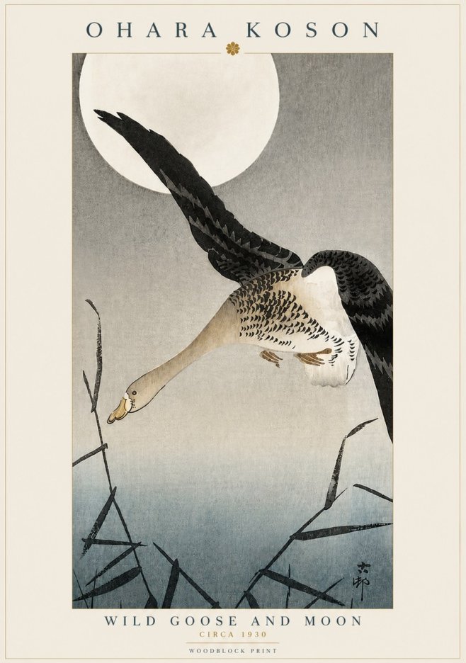 Ohara Koson Wild Goose and Moon No3 - Poszter