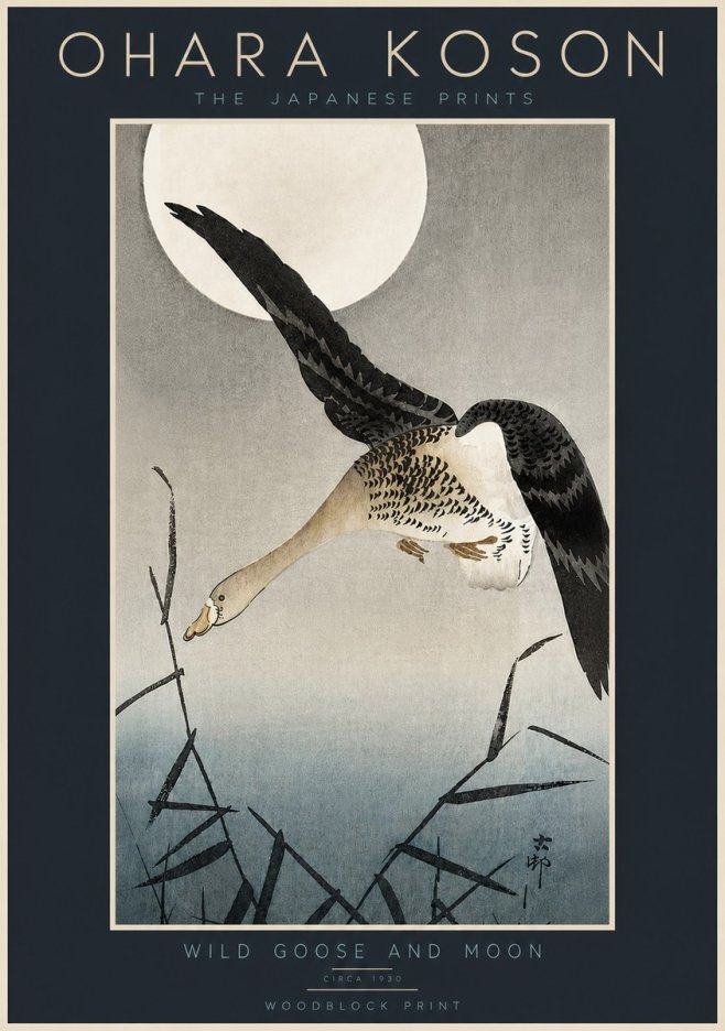Ohara Koson Wild Goose and Moon No5 - Poszter