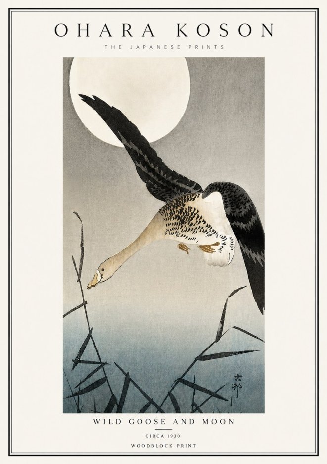 Ohara Koson Wild Goose and Moon No6 - Poszter