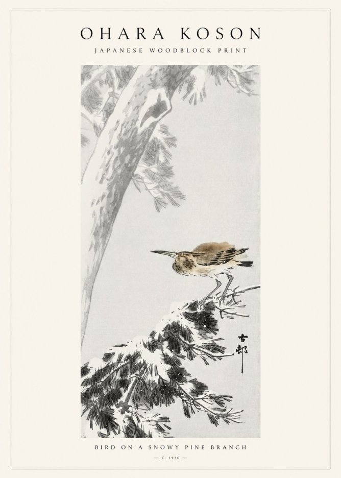 Ohara Koson Bird on a Snowy Pine Branch No1 - Poszter
