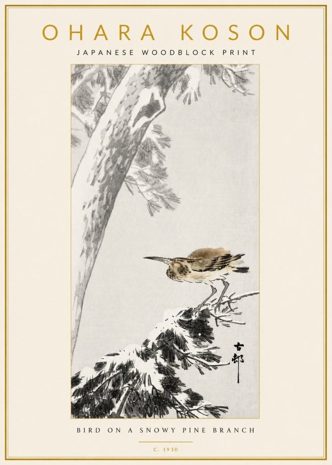 Ohara Koson Bird on a Snowy Pine Branch No3 - Poszter