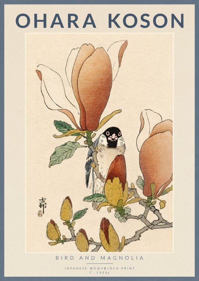 Ohara Koson Bird and Magnolia No4 - Poszter