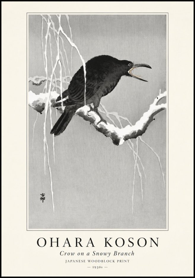 Ohara Koson Crow on a Snowy Branch II No1 - Poszter