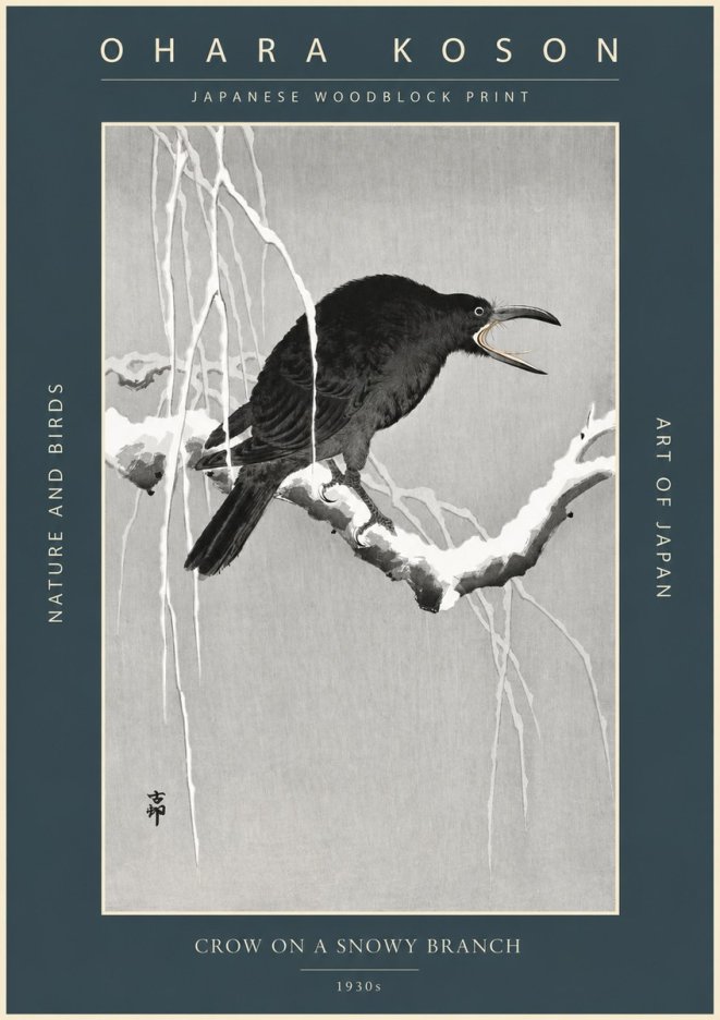 Ohara Koson Crow on a Snowy Branch II No2 - Poszter