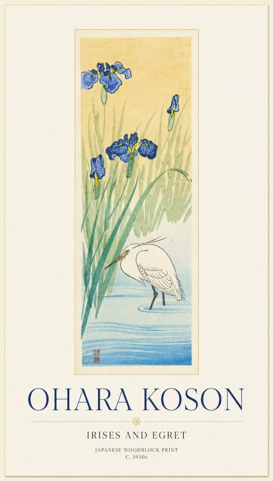 Ohara Koson Irises and Egret No1 - Poszter