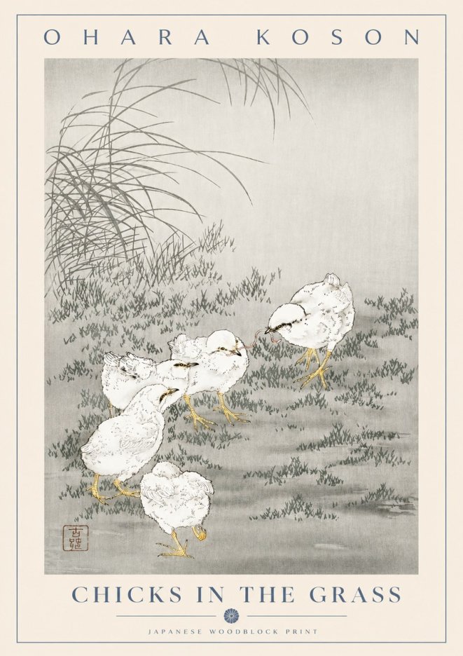 Ohara Koson Chicks in the Grass No2 - Poszter