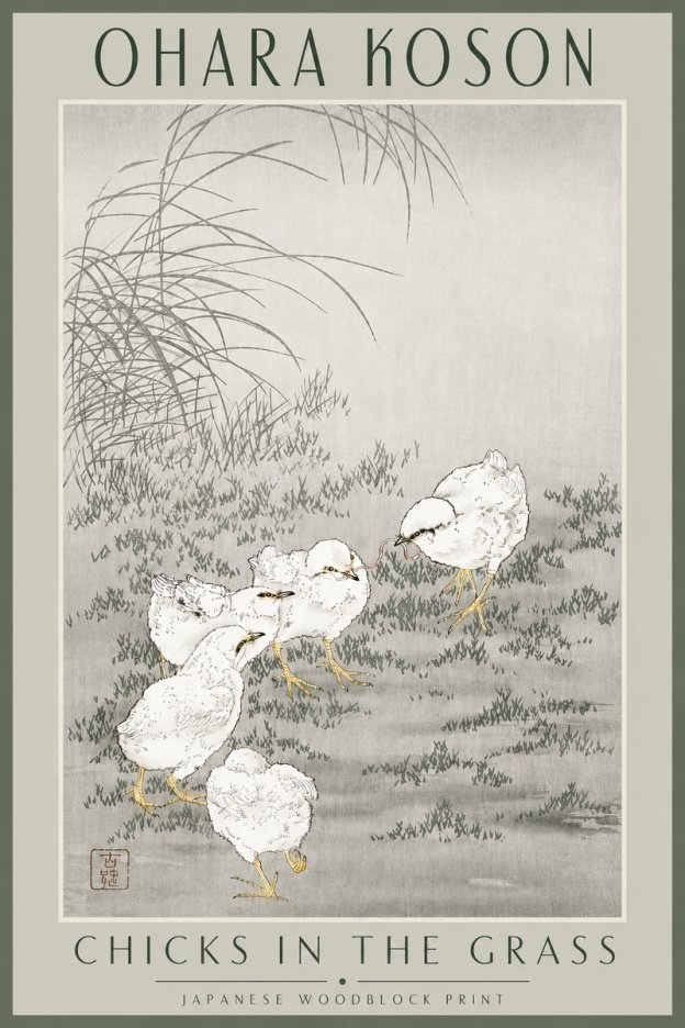 Ohara Koson Chicks in the Grass No3 - Poszter