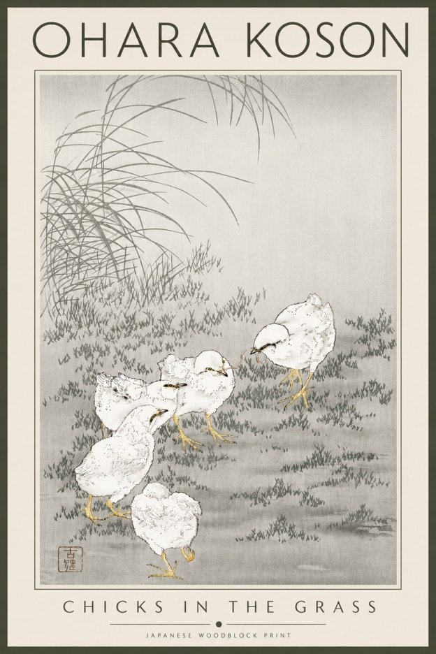 Ohara Koson Chicks in the Grass No4 - Poszter