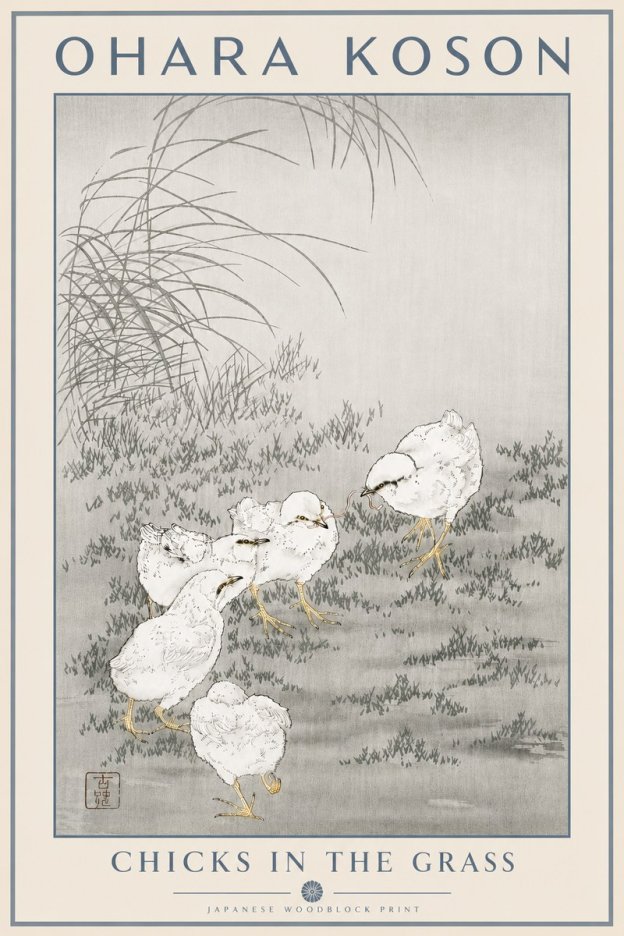 Ohara Koson Chicks in the Grass No5 - Poszter
