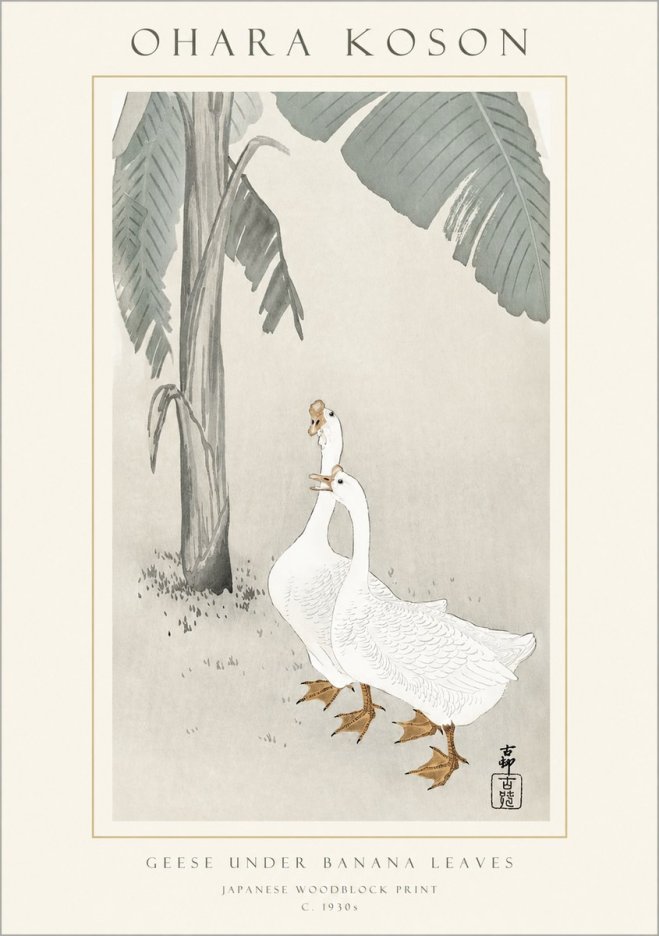 Ohara Koson Geese Under Banana Leaves No1 - Poszter