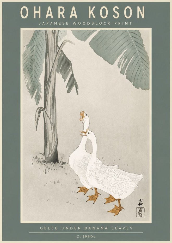 Ohara Koson Geese Under Banana Leaves No2 - Poszter