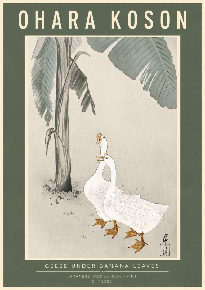 Ohara Koson Geese Under Banana Leaves No4 - Poszter