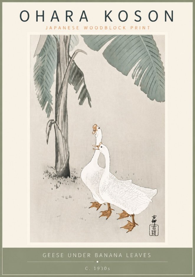 Ohara Koson Geese Under Banana Leaves No5 - Poszter