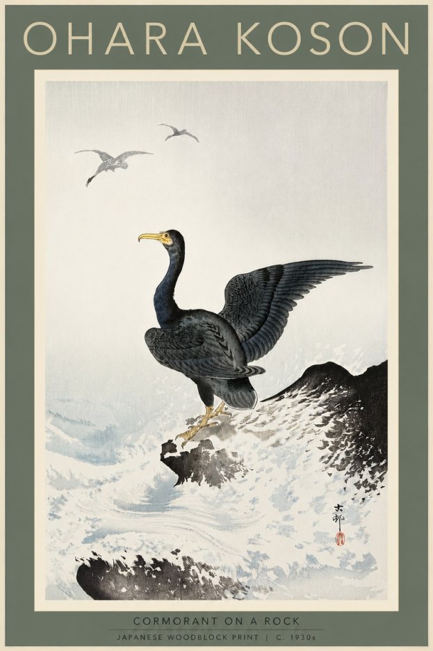 Ohara Koson Cormorant on a Rock No5 - Poszter