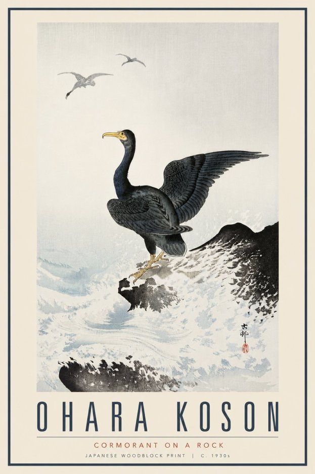 Ohara Koson Cormorant on a Rock No6 - Poszter