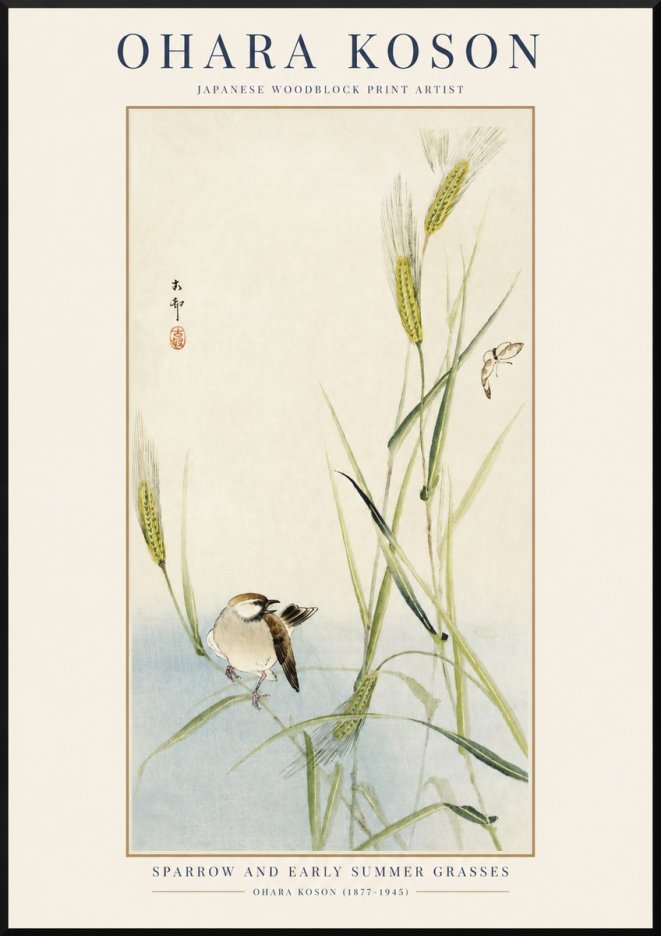 Ohara Koson Sparrow and Early Summer Grasses No1 - Poszter