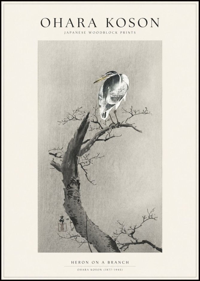 Ohara Koson Heron on a Branch No1 - Poszter