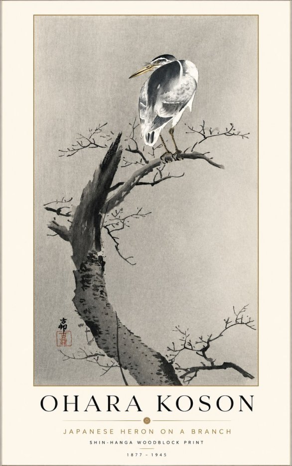 Ohara Koson Heron on a Branch No2 - Poszter