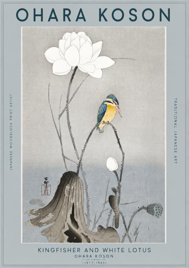 Ohara Koson Kingfisher and White Lotus No2 - Poszter