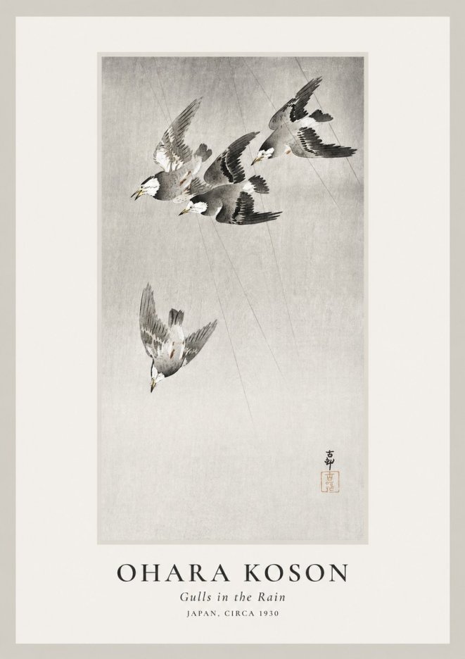 Ohara Koson Gulls in the Rain No1 - Poszter