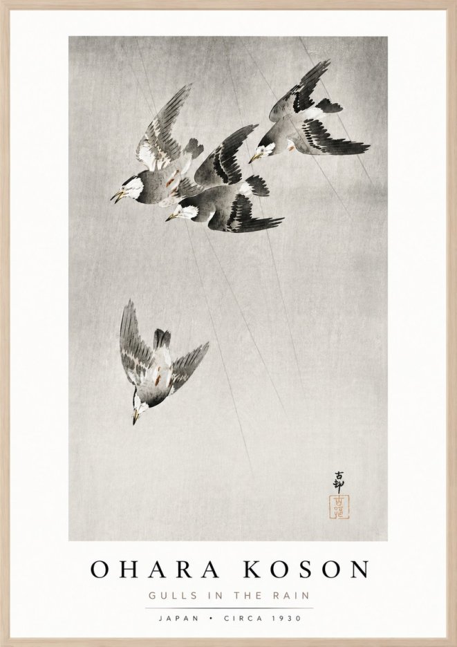 Ohara Koson Gulls in the Rain No3 - Poszter