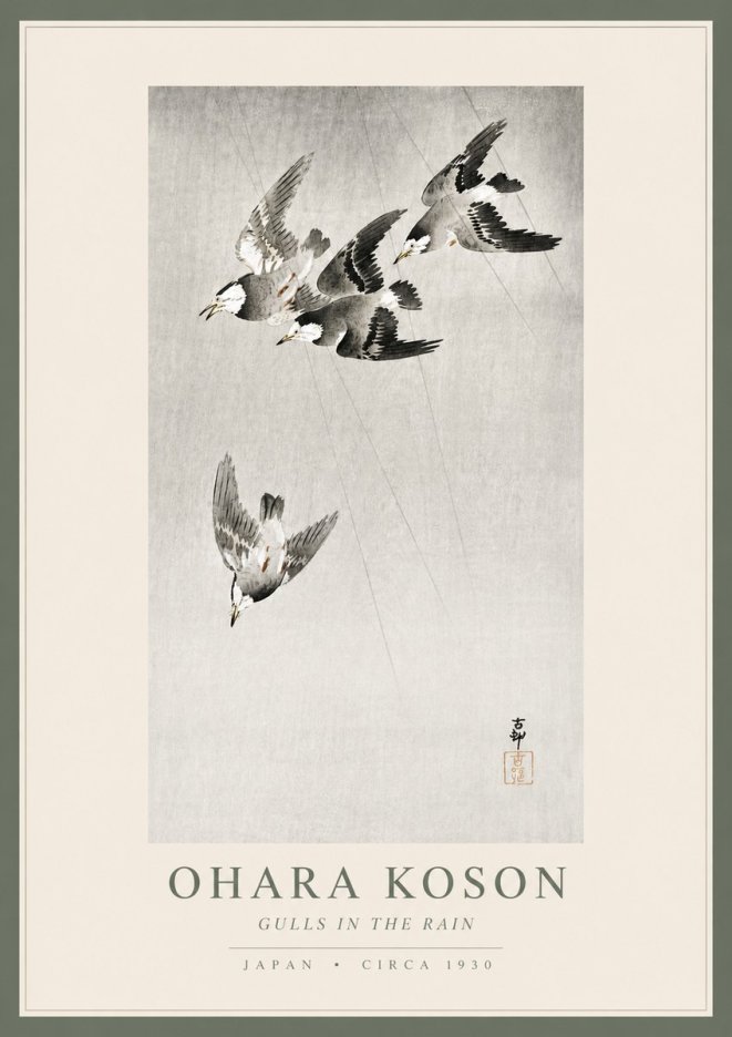 Ohara Koson Gulls in the Rain No4 - Poszter