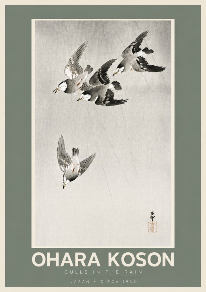 Ohara Koson Gulls in the Rain No5 - Poszter